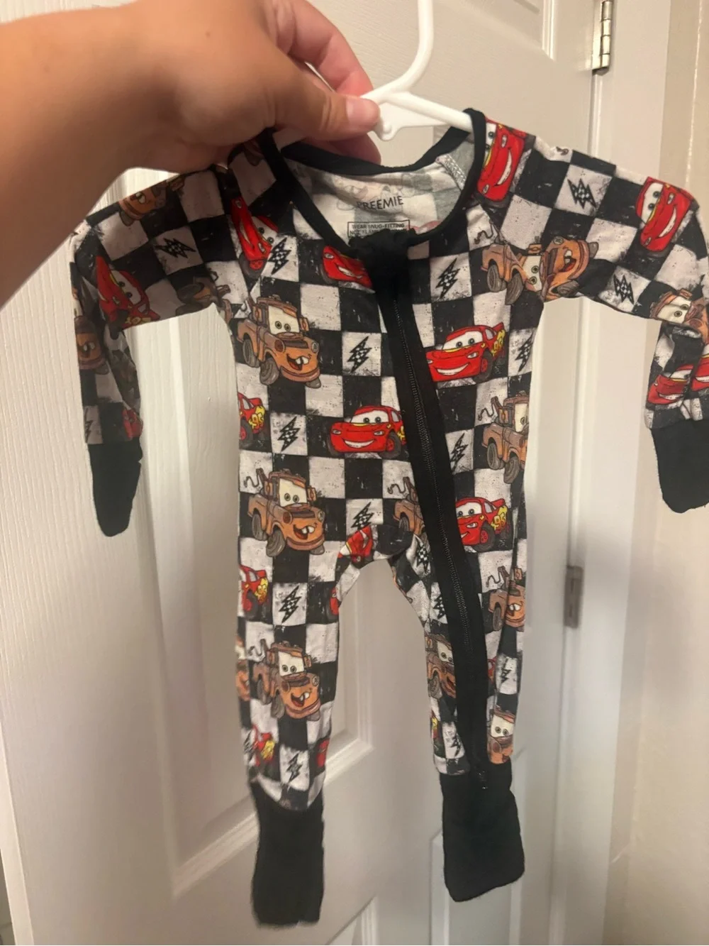 Striped Checkerboard Cars Kids One-Piece Pajama - Black & White